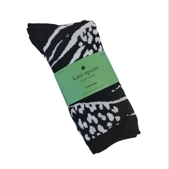 Kate Spade 3 Pairs Black White Floral Animal Prints Crew Socks NWT - Picture 4 of 10